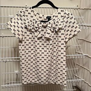 J. Crew White Top with Black Bow Print
